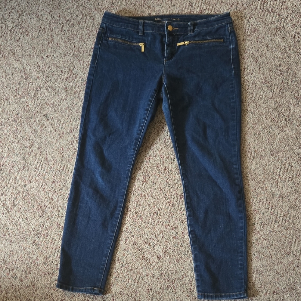 Michael Kors Dark Blue Skinny Jeans with Gold Zippers